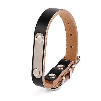 Adjustable Cow Leather Pet Collar Cat Puppy Dog Lettering Neck Strap M Black