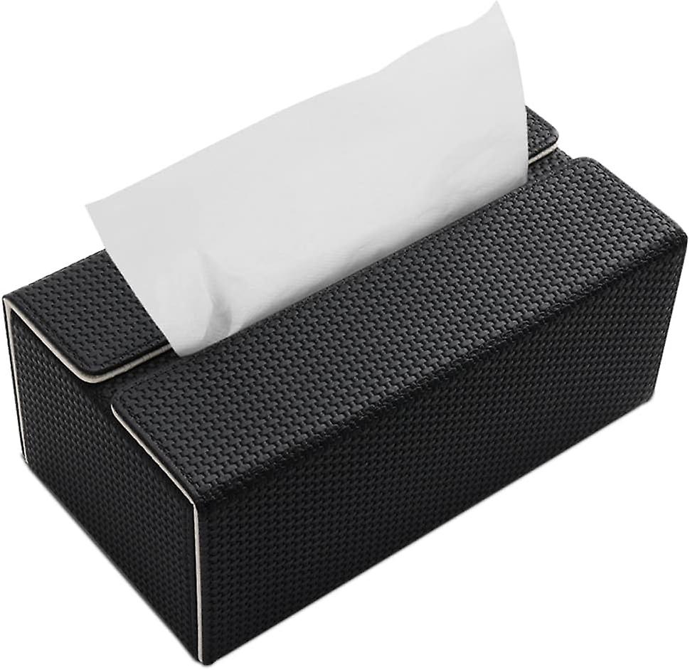 Rectangular Leather Tissue Box Tissue Box for Home Car (Black+White Pattern)