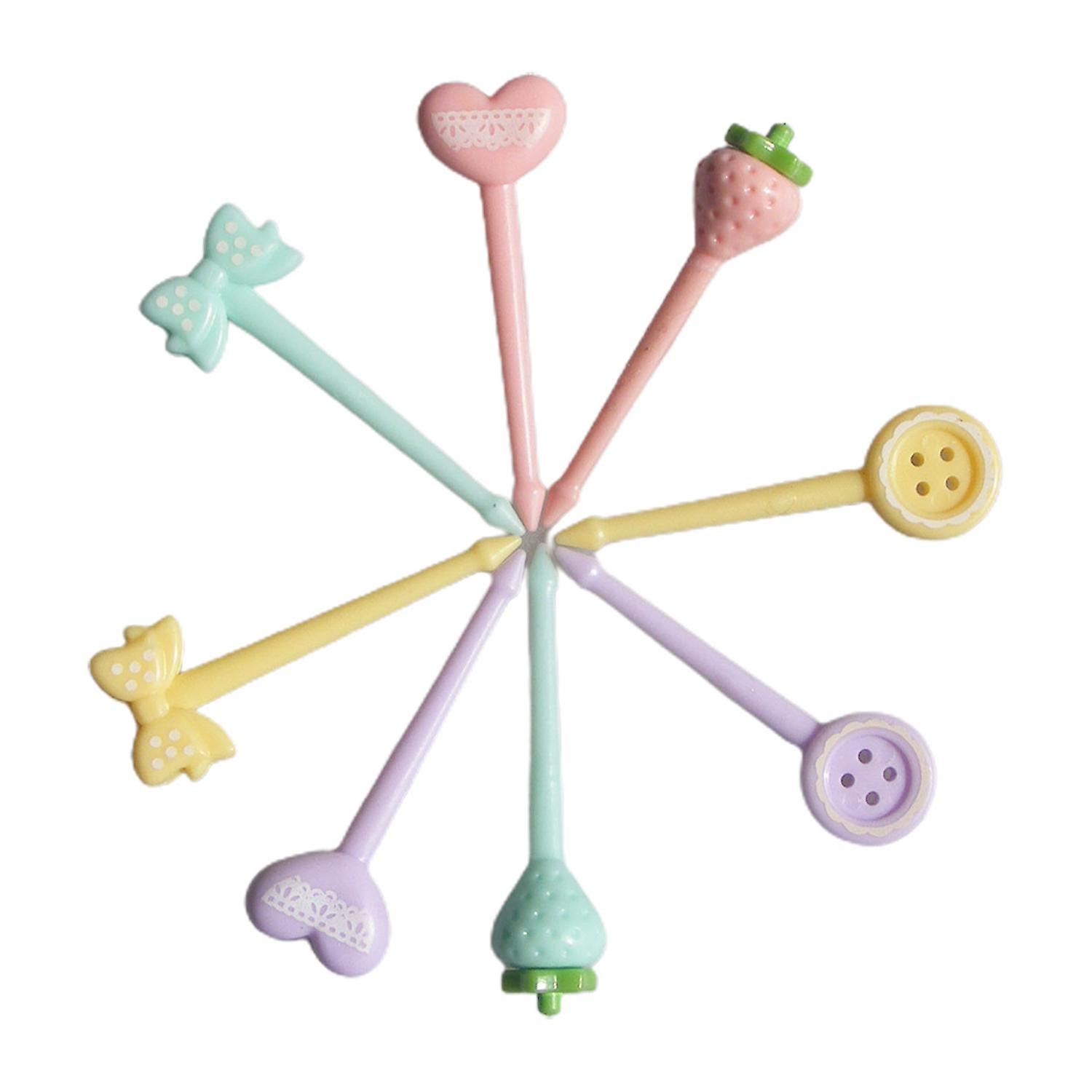5 x 8Pcs/Set Fruit Fork Anti-slip Cartoon Random Color Strawberry Button Shaped Bento Stick for Kids