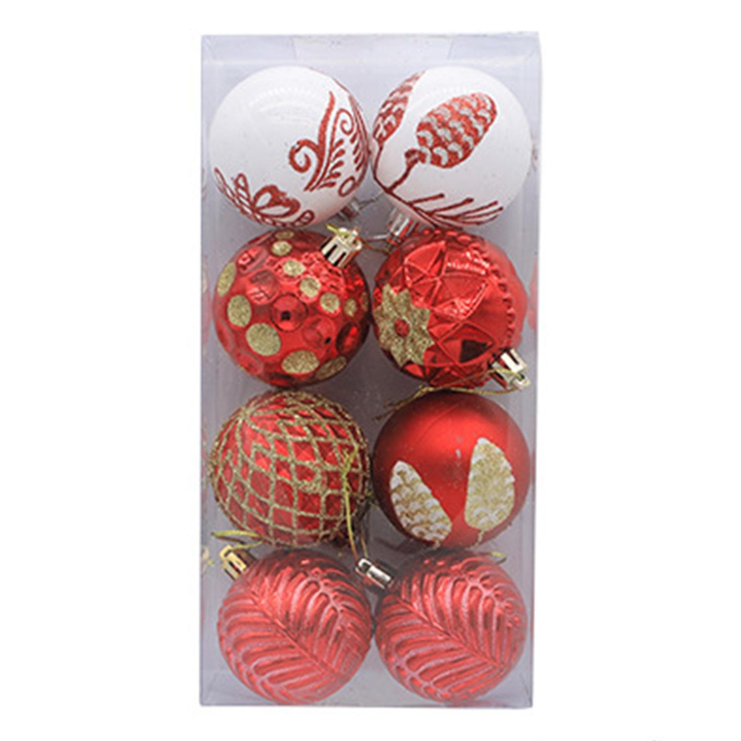 8Pcs Christmas Tree Color Ball Color Drawing Shatterproof Boxed Glitter Multi-styles Scene Layout La