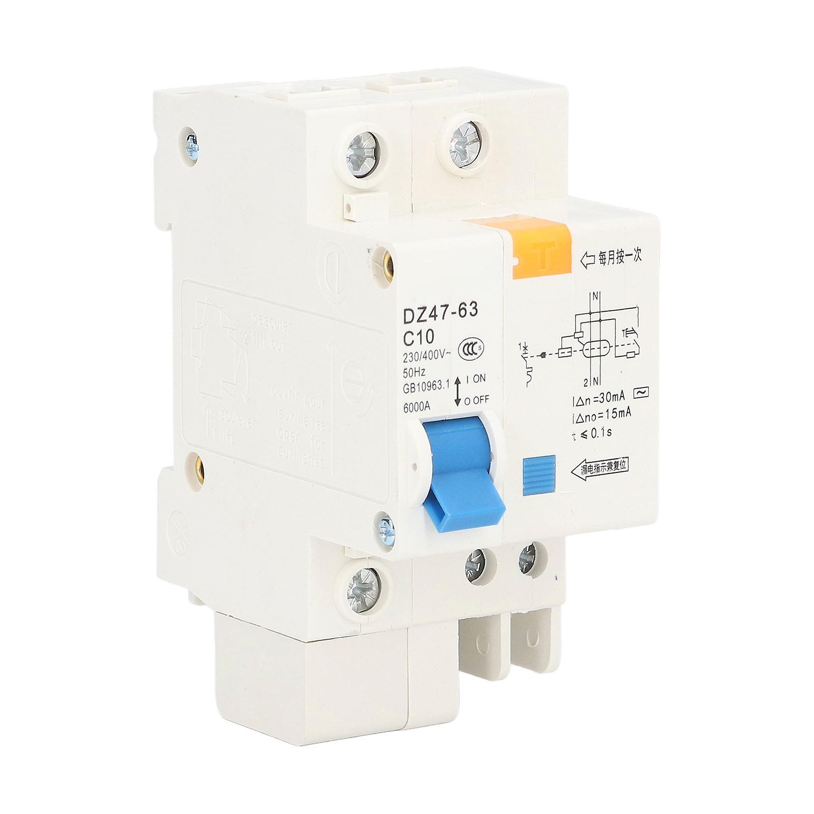 Circuit Breaker Mini MCB 1P+N 10A 230V 400V 30mA 6000A Breaking Capacity for Home
