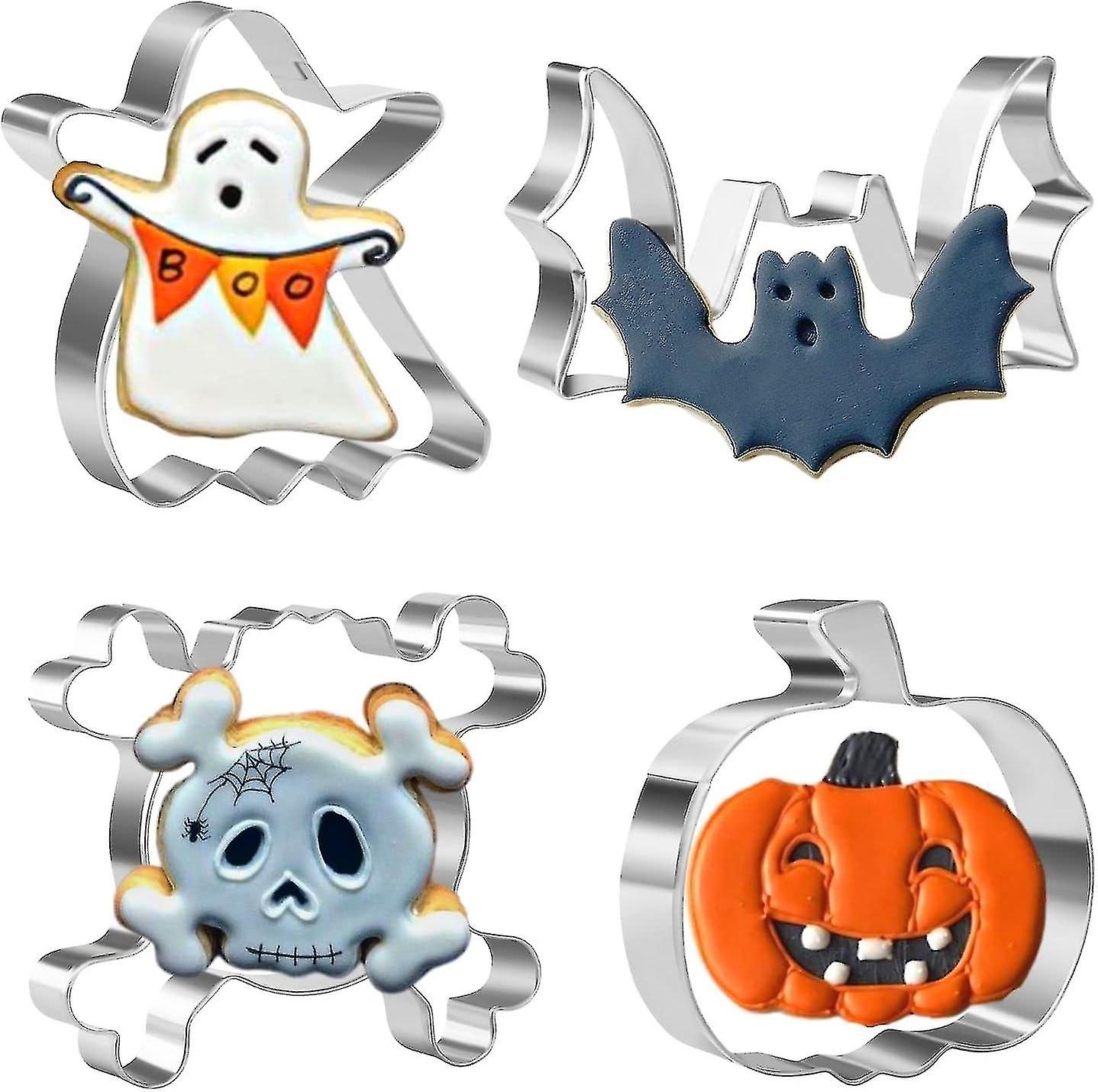 Halloween Cookie Cutters Set - Ghost, Bat, Pumpkin, Skull Shapes