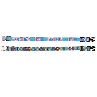 Bohemian Pet Collar Adjustable Dog Cat Colorful Collar with Quick Release Free Engraved Buckle(Spotted Blue Strawberry M)