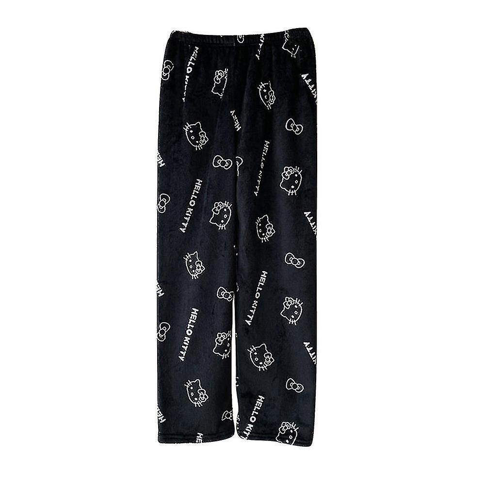 Kawaii Pyjamas För Kvinnor Flickor Jul Tecknad Katt Hello Kitty Överallt Tryck Mjuk Flanell Xmas Anime Mjuk Sömn Pyjamas Byxor