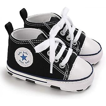 Veeki Baby Girls Boys Canvas Sneakers Soft Sole High-Top Ankle Infant First Walkers Crib Shoes--- Black13cm