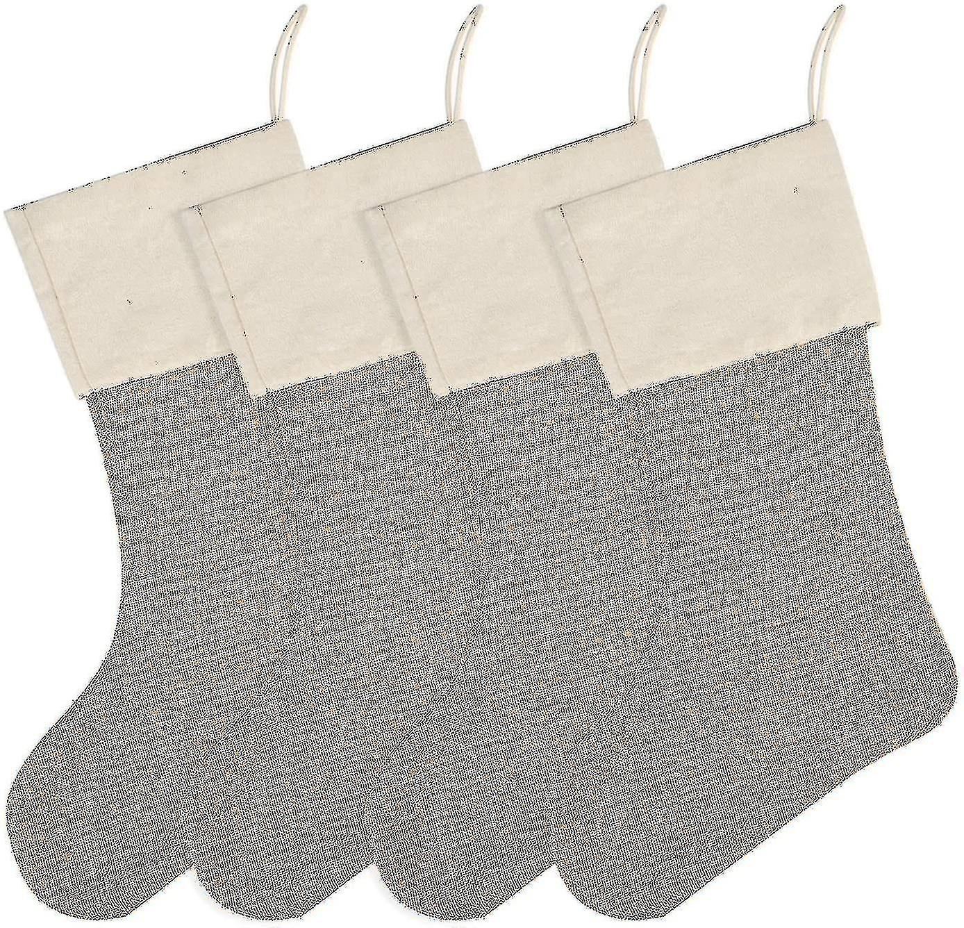 4-Pack Burlap Christmas Stockings for DIY Fireplace Hanging