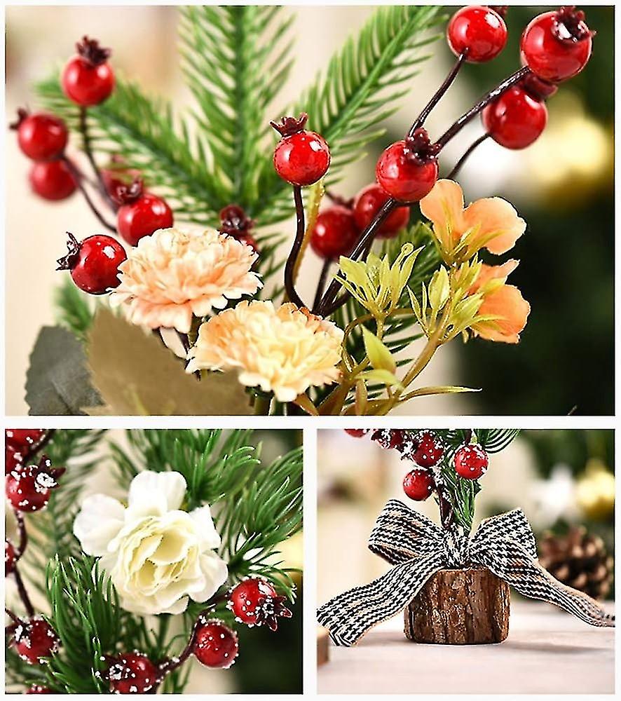2 Pack 25cm Mini Artificial Christmas Trees with Ornaments for Home, Table, Desk, Christmas Decorati