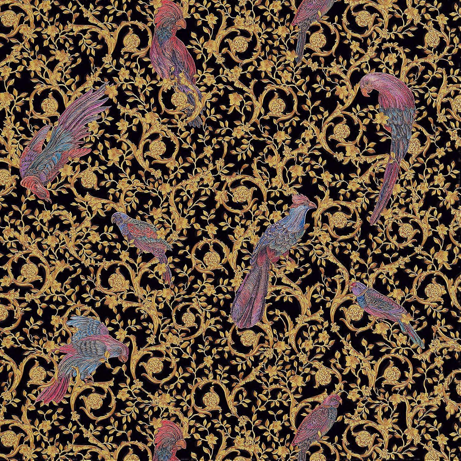 Papier peint de luxe exclusif Profhome 370531-GU papier peint intissé texturé au style baroque brillant or noir jaune 7,035 m2