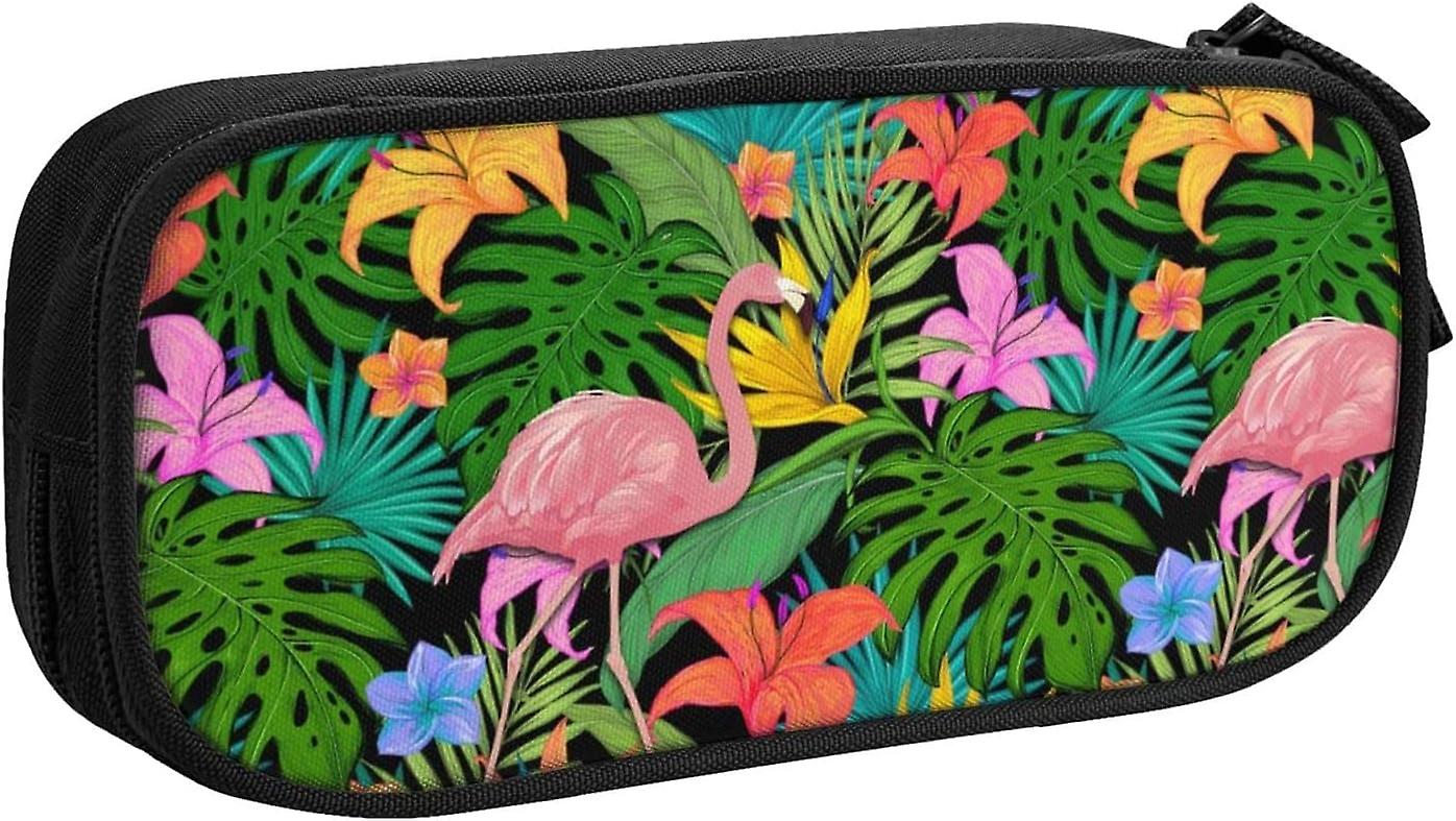 فلامنغو تروبيكال ليفز مزدوجة طبقة مقلمة حقيبة تخزين القرطاسية بسحاب كبير للأولاد والبنات8531