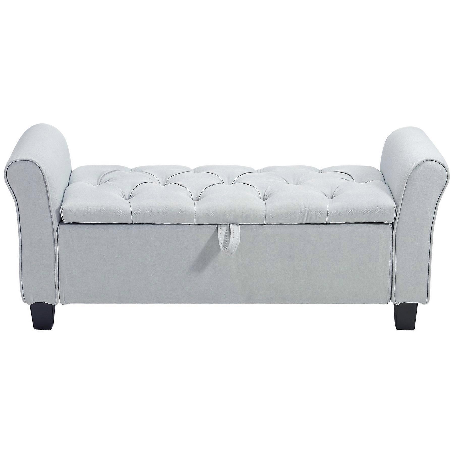 Linen Rolled Arm Storage Ottoman Bench