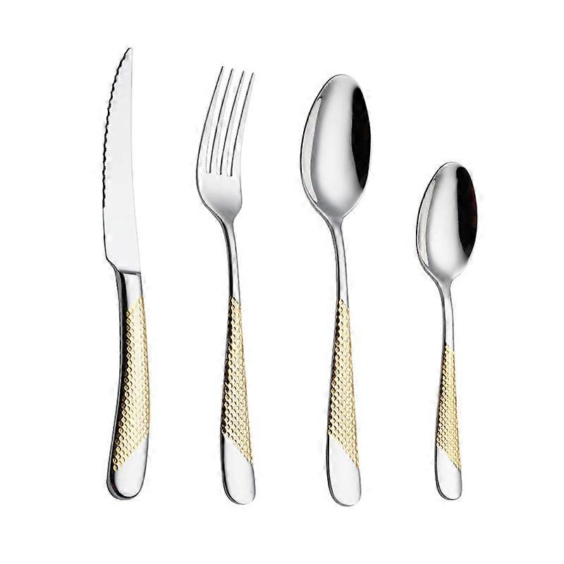 4 Piece Hammered Silver Gold Silverware Set, Modern Golden 18/10 Stainless Steel Flatware Set, Kitchen Utensil t Tableware Set, Cutlery Set, Knives F