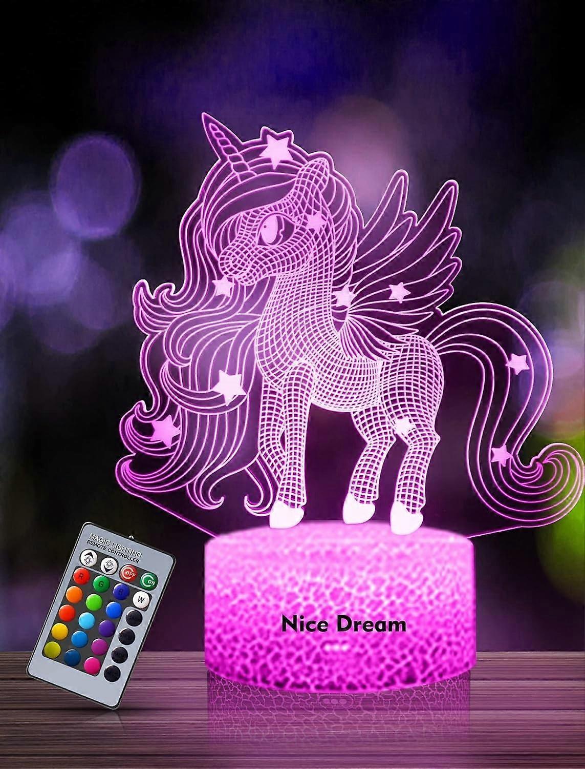 يونيكورن ضوء ليلي للأطفال، مصباح ليلي 3D، 16 لون متغير مع ريموت كنترول، ديكور الغرفة، هدية
