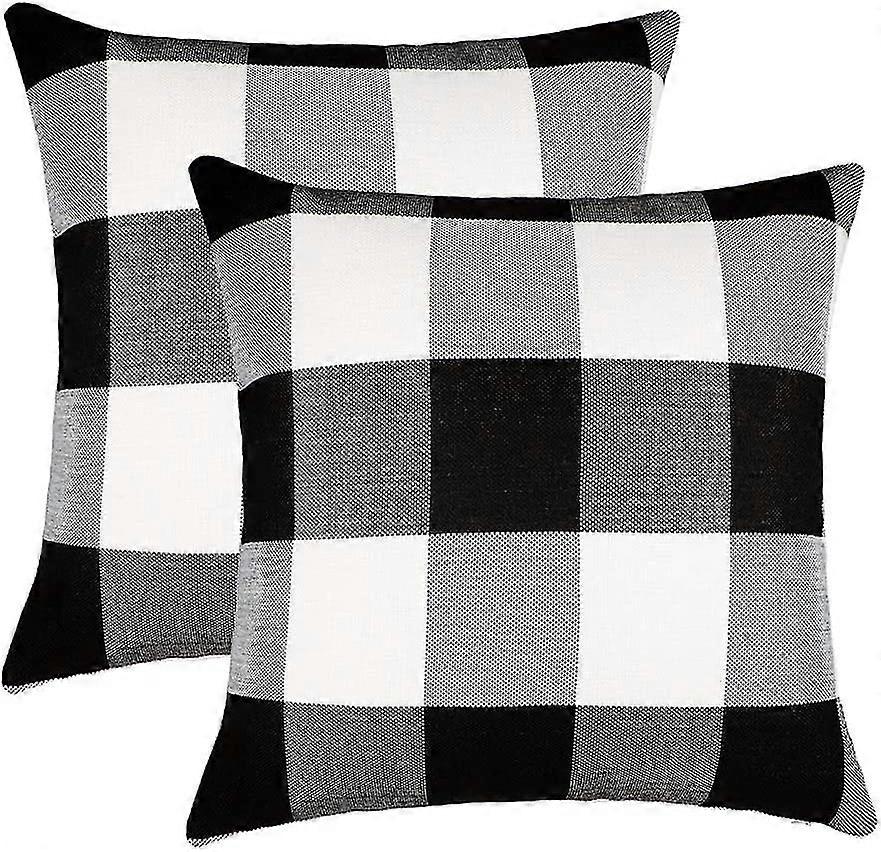 Pour 2024 Lot de 2 housses de coussin à carreaux Farmhouse Buffalo Check - Housse de coussin, Lin polyester pour l’automne, Style classique