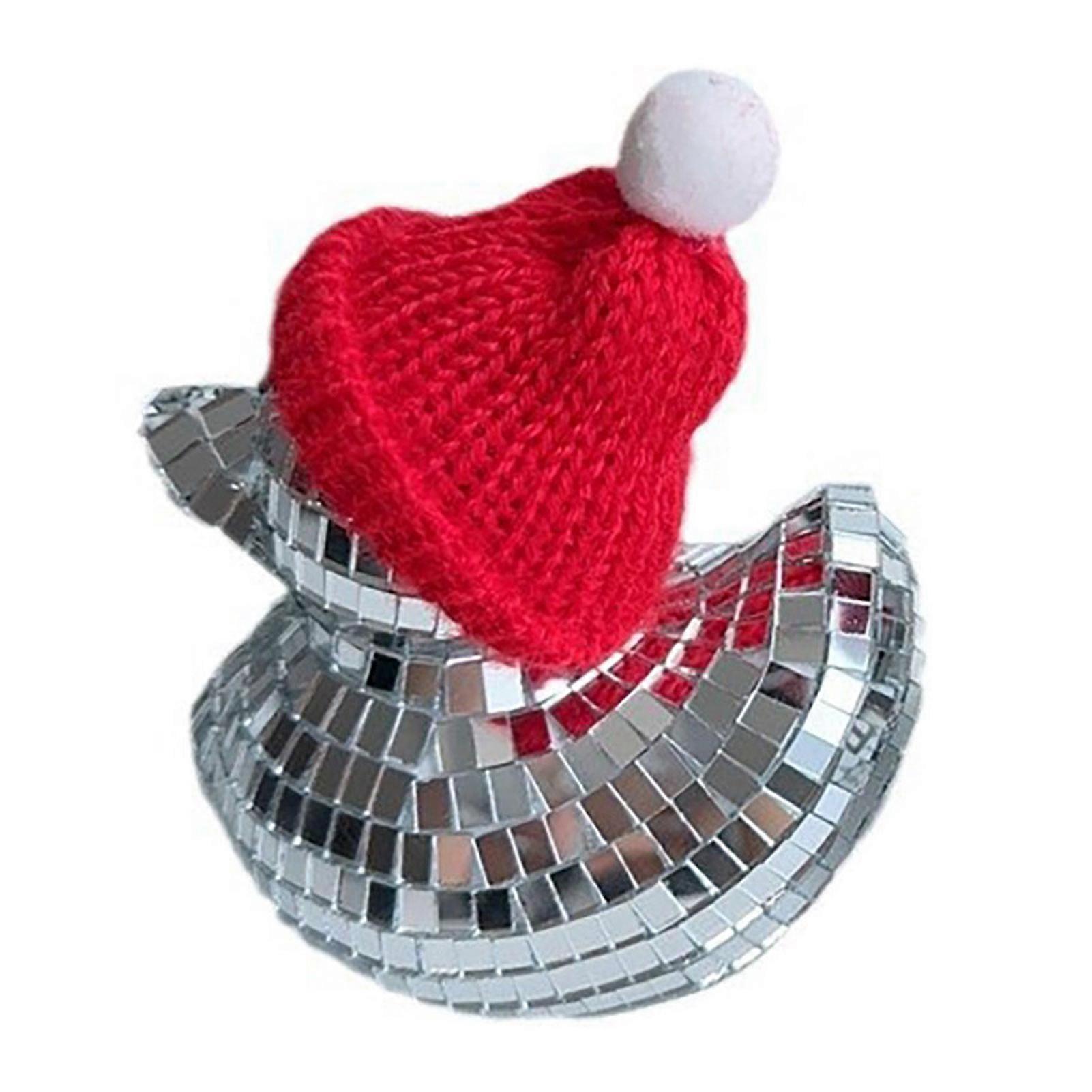 Christmas Disco Duck Ornaments Reflective Mirror Ball Sculpture Shiny Mini Disco Duck with Santa Hat for Home Desk Cafe Decor