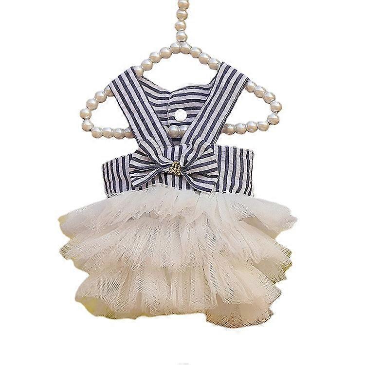Pet Clothes Spring And Summer Dog Cat Clothing Striped Spaghetti Straps Mesh Skirt Dress