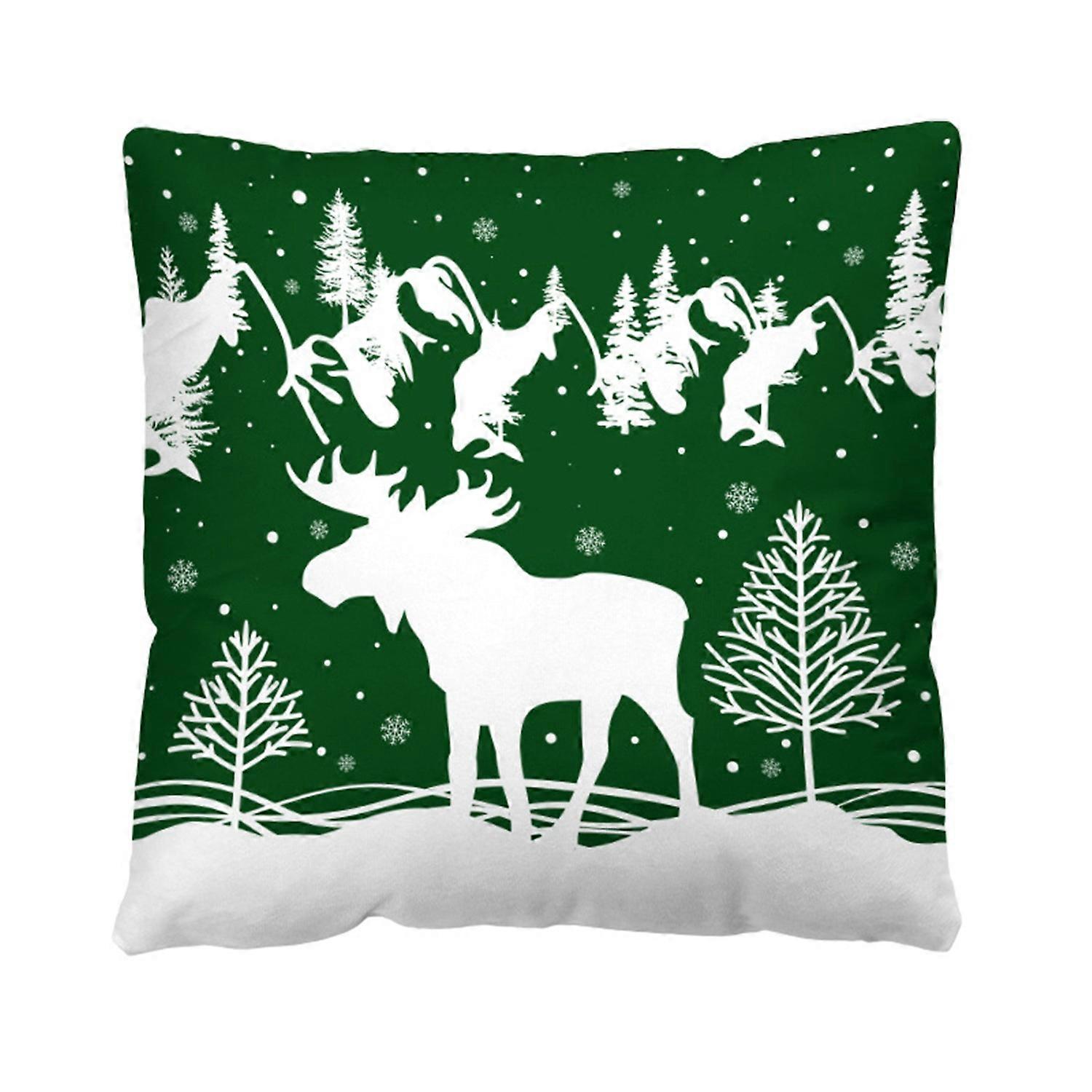 Christmas Pillowcase with Hidden Zipper Vibrant Color Snowflake Elk Print Square Throw Cushion Cover