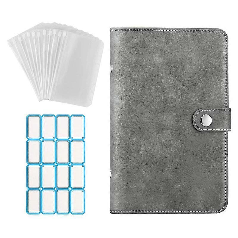 Binder Notebook PU Leather Binder Notebook Folder with Label Sticker - (grey)