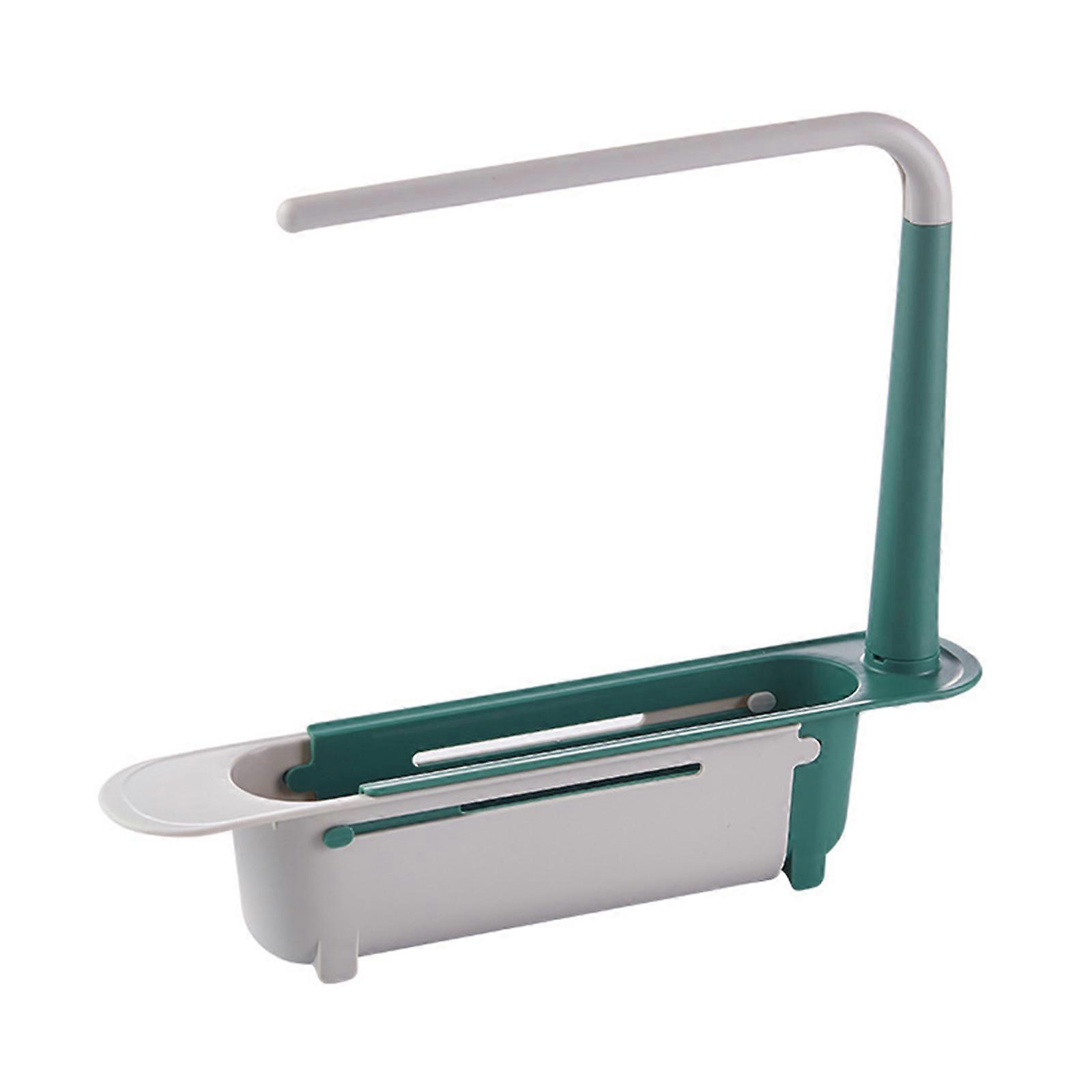 Green Kitchen Sink Rack Color Block Retractable Easy to Clean Multipurpose Storage Rack for Kitchen