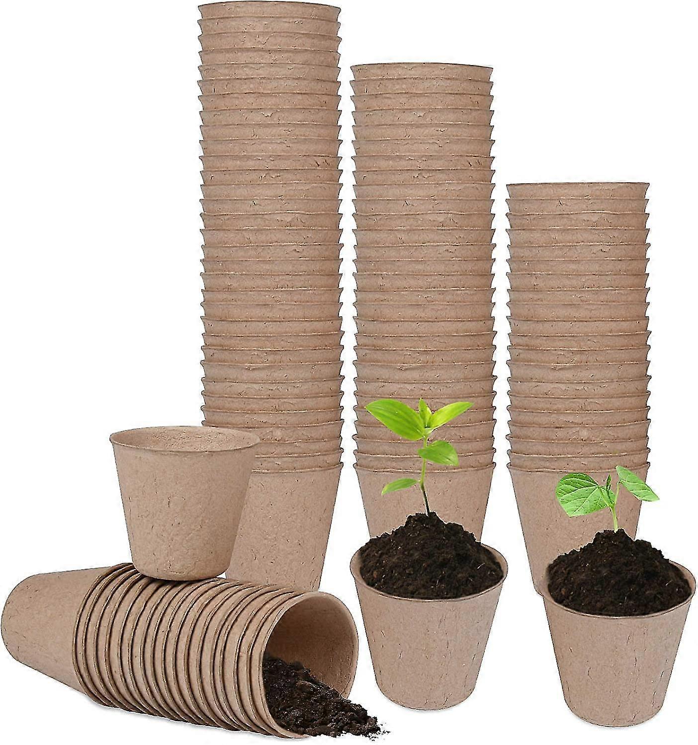 100 pieces biodegradable pots, small fiber pots, gardening pot set, seedling bucket and compostable for sprouting without plastic without peat(small r