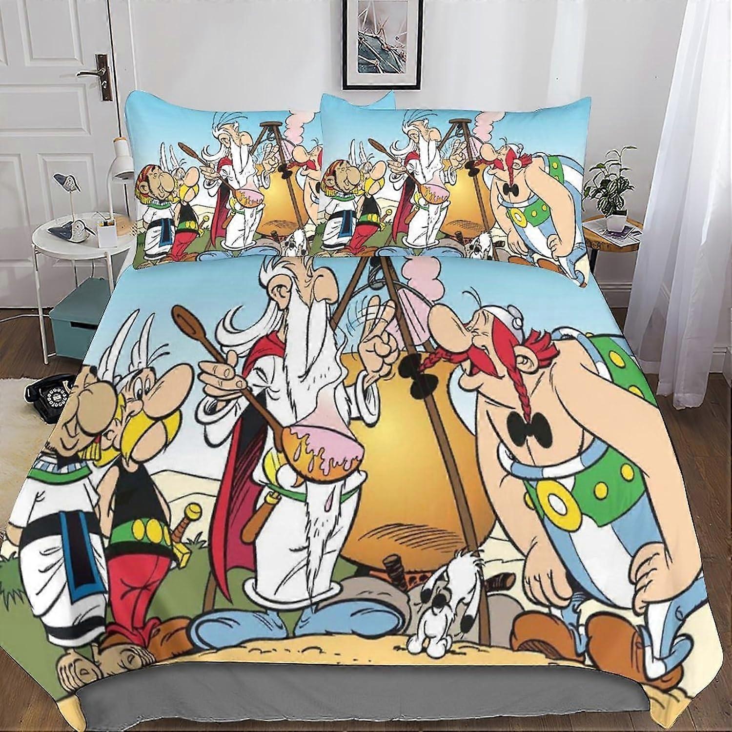 Asterix 3D Print Duvet Cover Set Anime Bedding Set with Zipper Closure, Soft Microfiber 3 Piece with Pillowcases for Kids and Adults Double