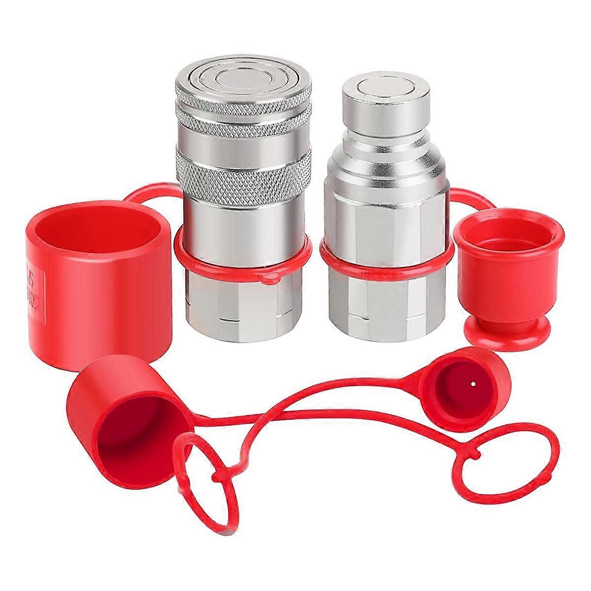 1/2Inch NPT Hydraulic Coupler Skid Steer Bobcat Flat Face Quick Connect Couplings with 2PCS Dust Ca
