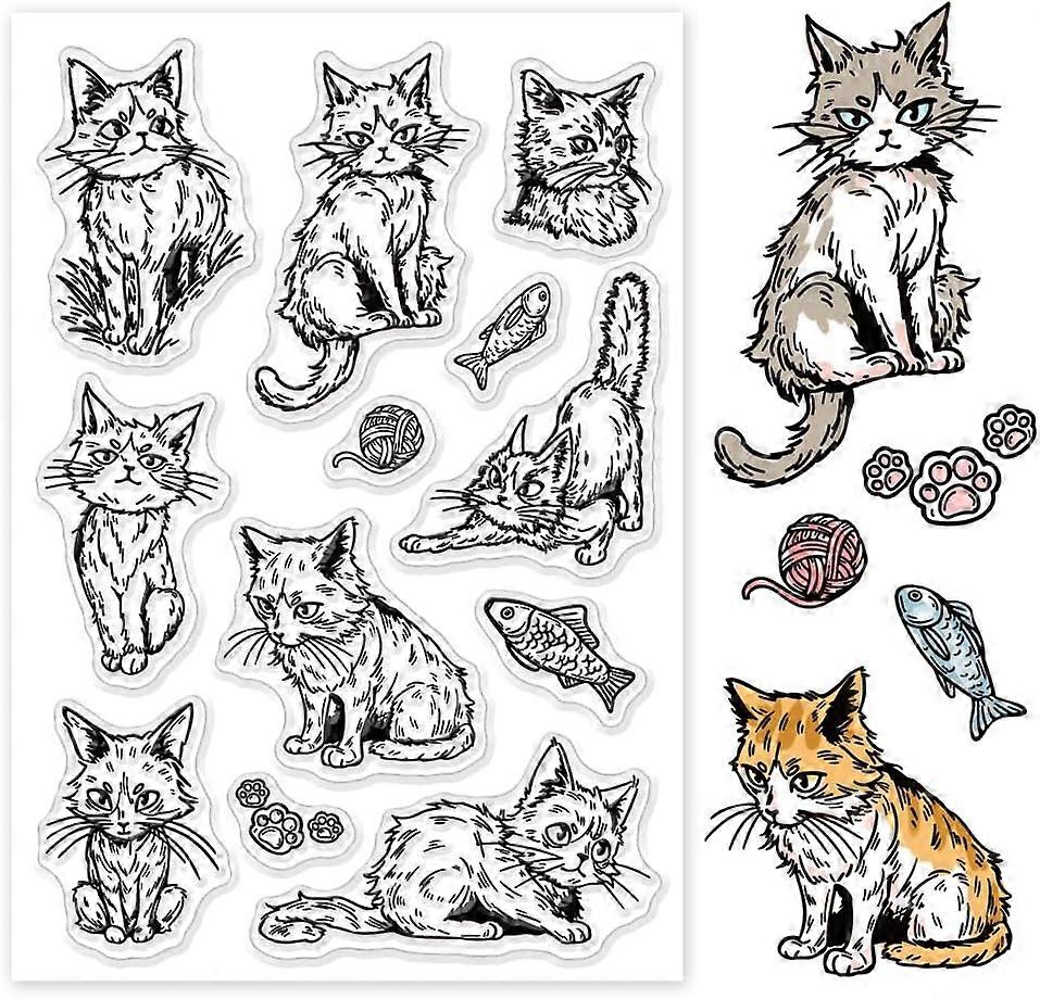 Cat Fish Clear Stamps Animals Rubber Stamps Silicone Seals Stamps Transparent Paper Craft Stamps for Card Making and Photo Album Decor Decoration and