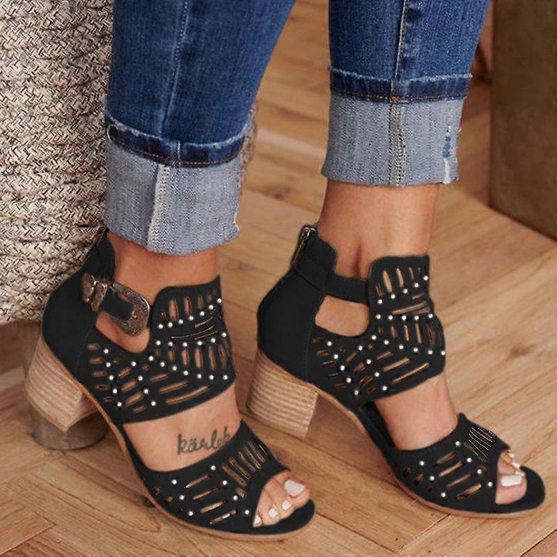 Women Hollow High-heeled Open Toe Sandals Breathable Anti-slip for Summer Beach New