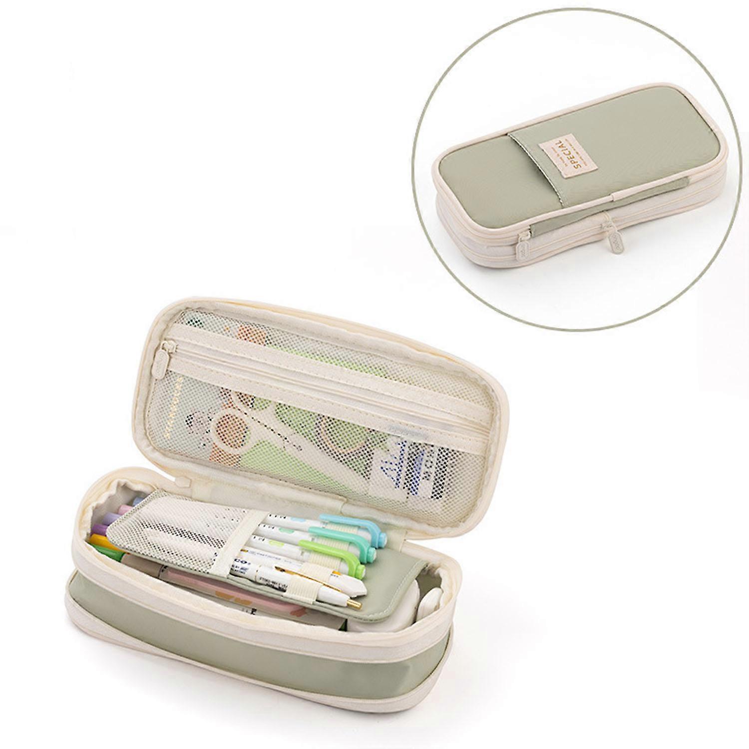 Green pencil case with large capacity