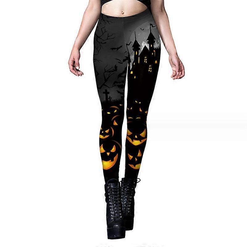 Womens Halloween Pumpkin Printed Stretchy Leggings