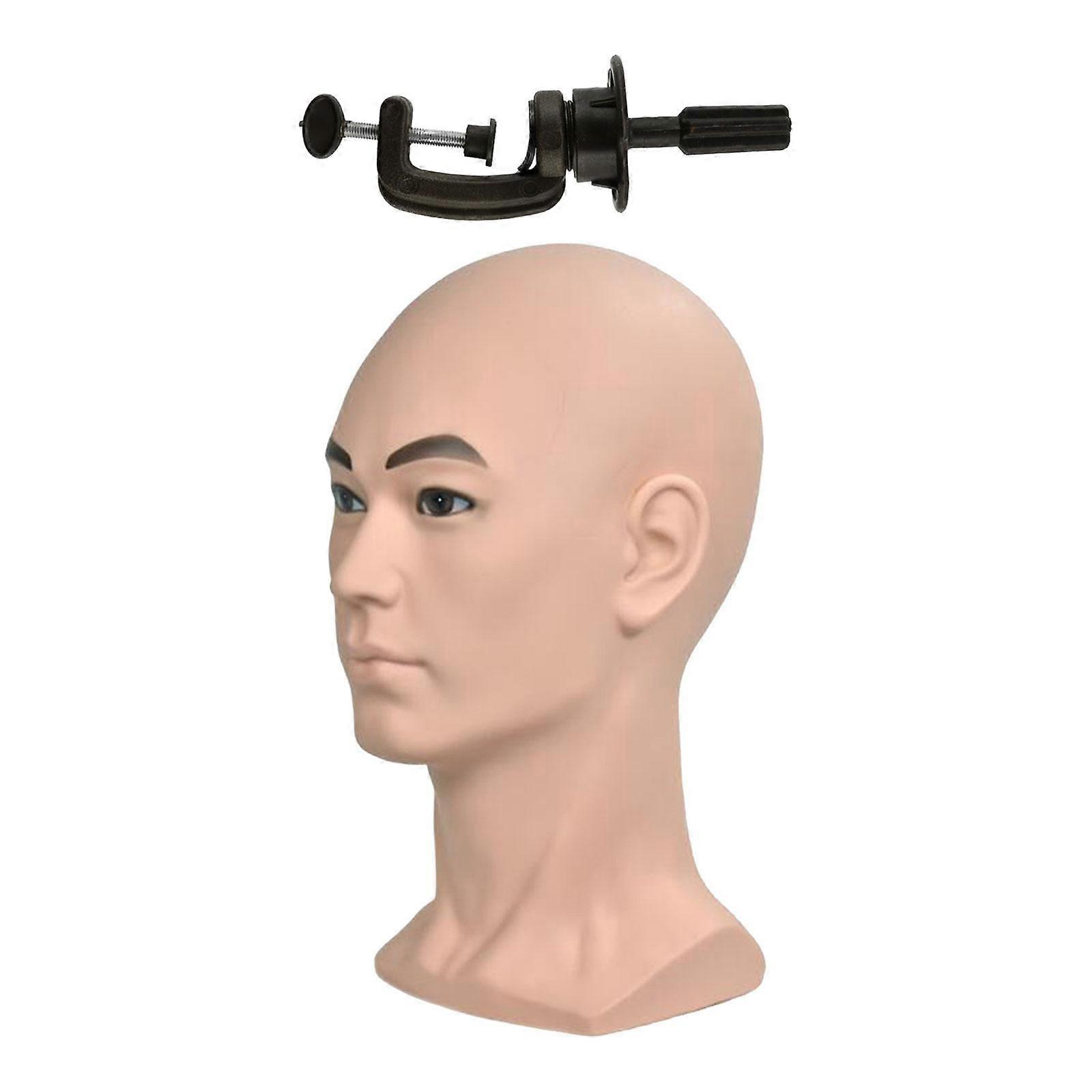 Male Mannequin Heads with Table Clamp Display Stand Durable Head Model Training Head for Wigs Making ,Hat and Glasses Display