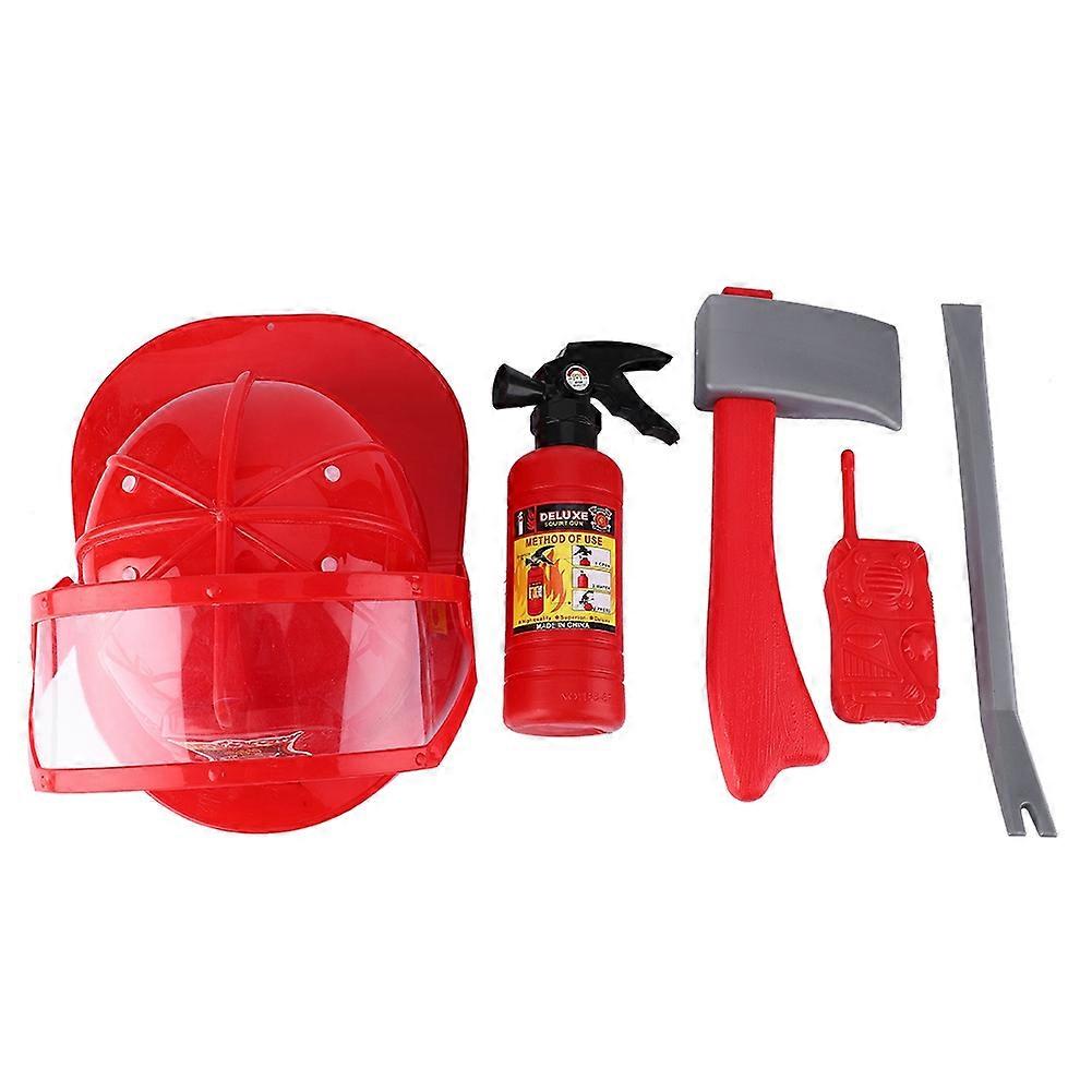 5pcs Children Firefighter Fireman Cosplay Toys Kit Helmet Fire Extinguisher Intercom Axe Wrench