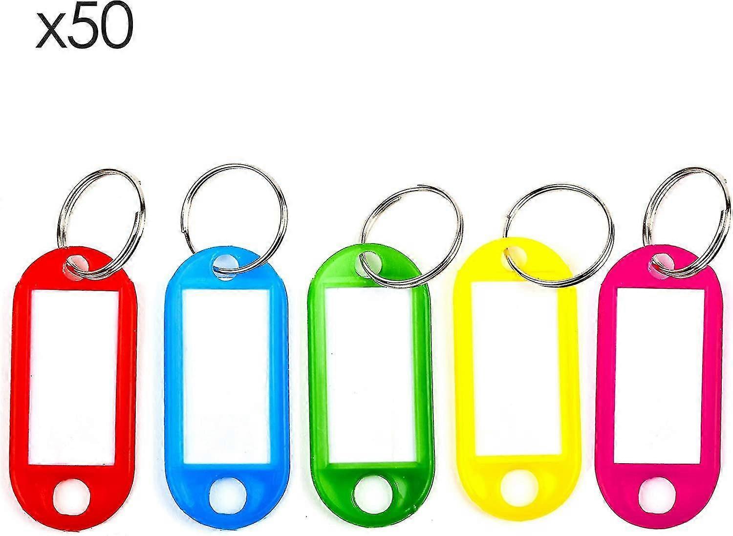 50pcs Plastic Cards, Random Colors, With Paper Labels And Split Ring Key Ring