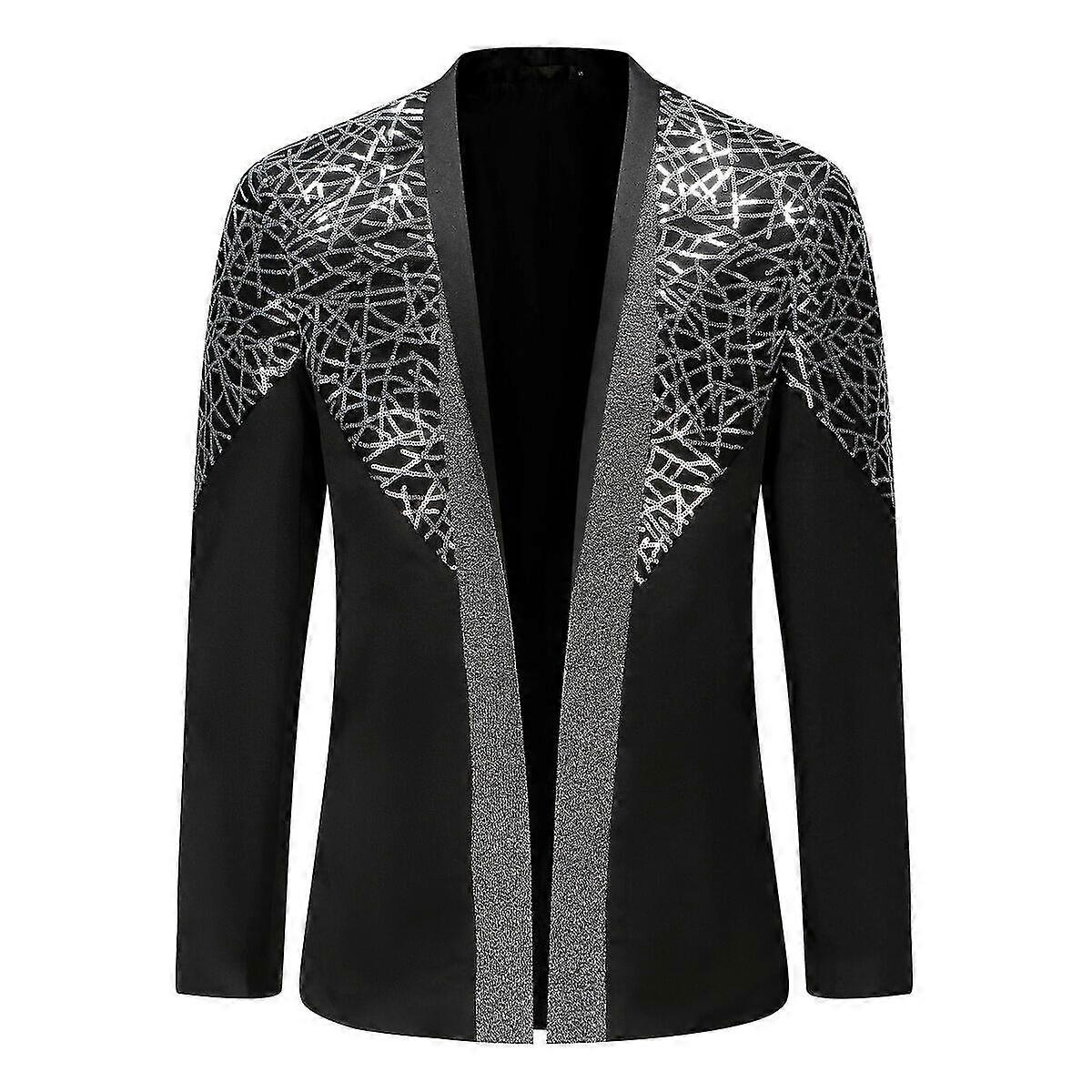 VAWAN Men's Sequined Cardigan Blazer Open Front Prom Jacket