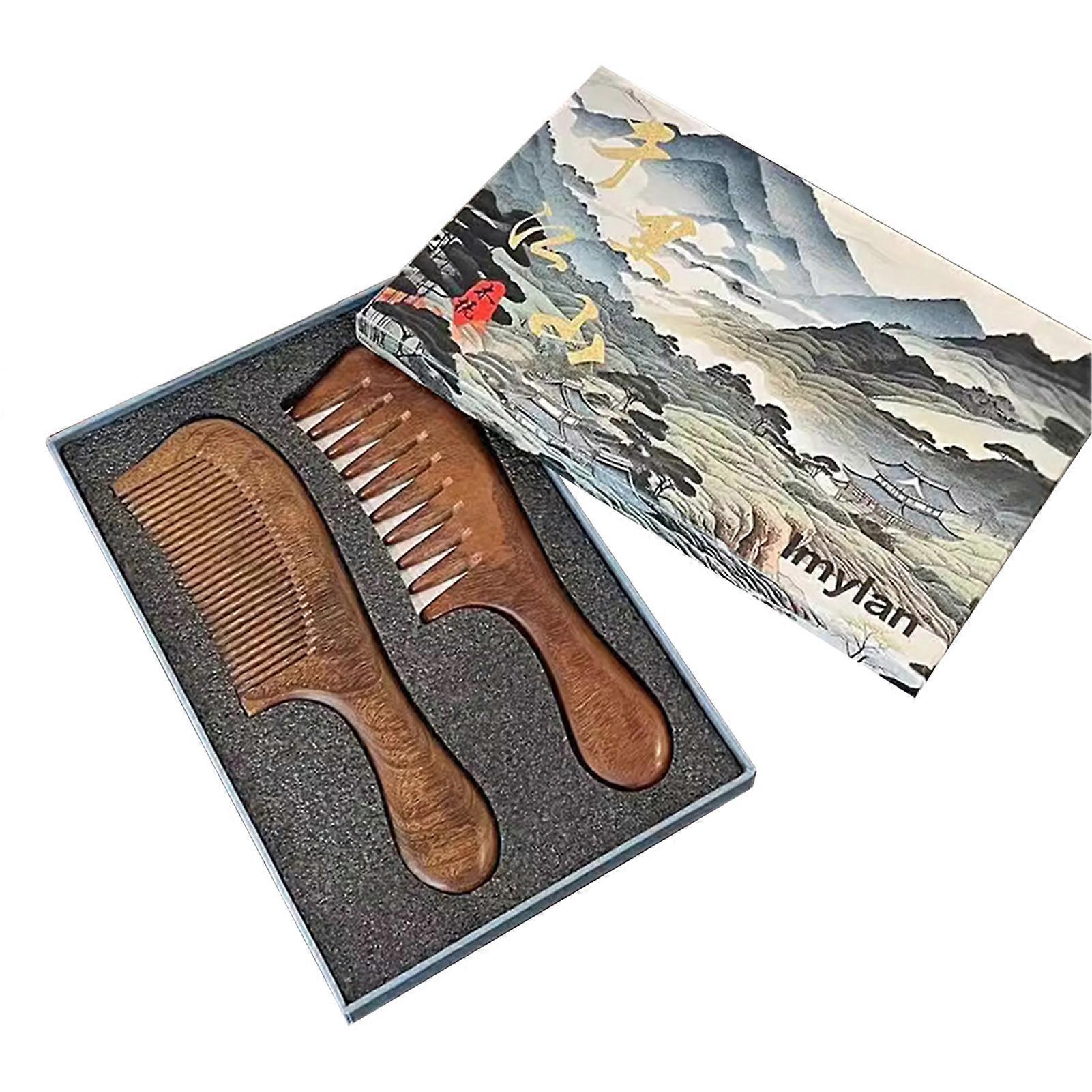 Wooden Comb Set for Women Men Wide Fine Tooth Anti-Static Detangling Comb for All Hair Types
