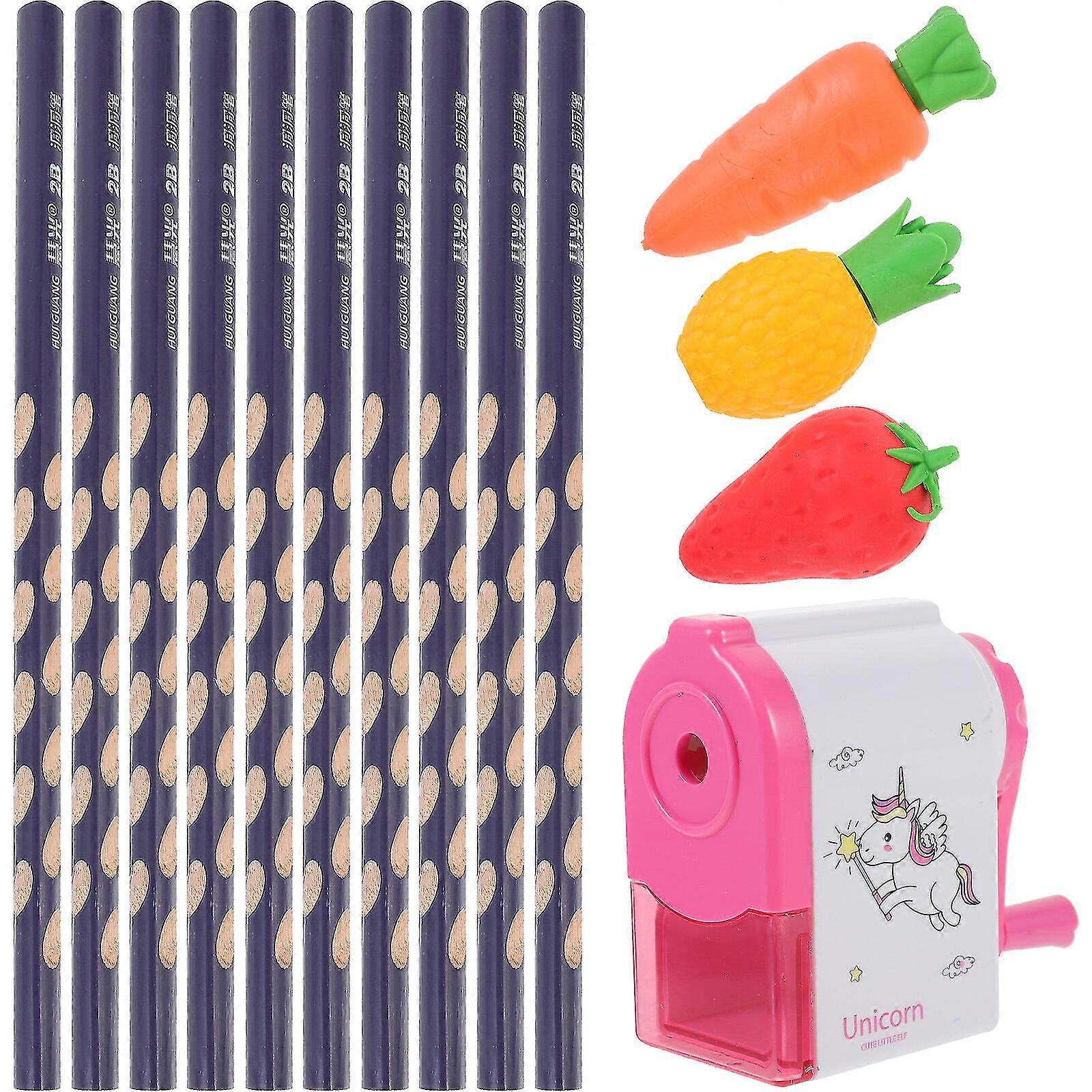 1 Set Of Corrective Grip Hole 2b Pencils Graphite Pencils Lovely Cartoon Eraser Sharpener