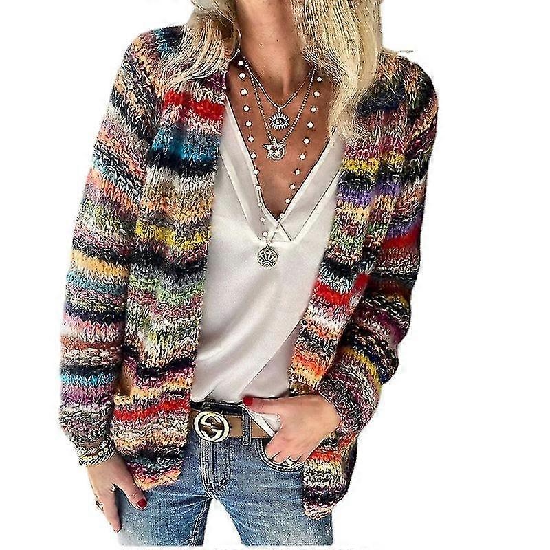 Manica lunga Cable Patchwork Striped Cardigan Down Maglione da donna
