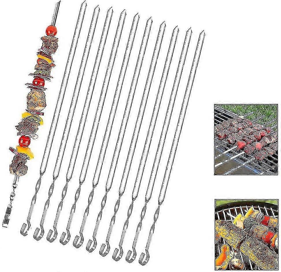 25pcs Grill Kabob Skewers, Flat Kabob Skewers with Hook, 15 inch Barbecue Skewers, Metal BBQ Kebab Skewers for Veggies, Shrimp, Chicken and Pork