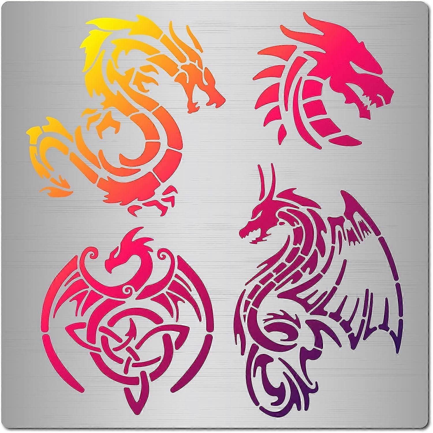 1Set 4 Shaped Chinese Dragon Metal Stencils Reusable Template for Wood Burning Drawing Scrapbooking Bullet