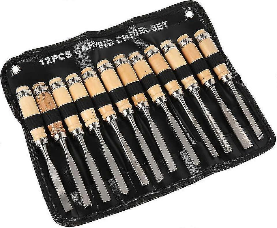 12pcs Wood Carving Tools Wood Chisel Set With Wooden Handle And Reel Carving Knife Professional Wood