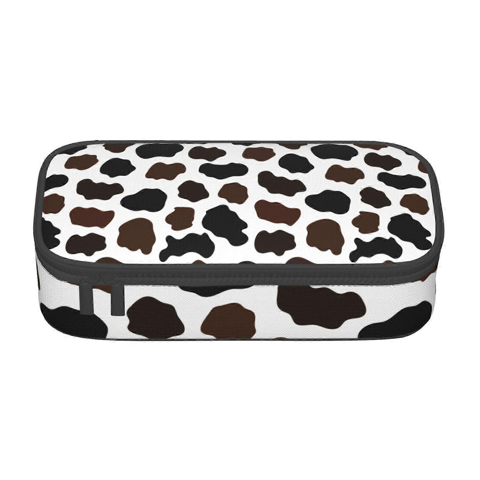 بقرة طباعة مقلمة كبيرة السعة قلم رصاص الحقيبة ماكياج حقيبة اللوازم المكتبية القرطاسية صندوق قلم رصاص مع سحاب 6