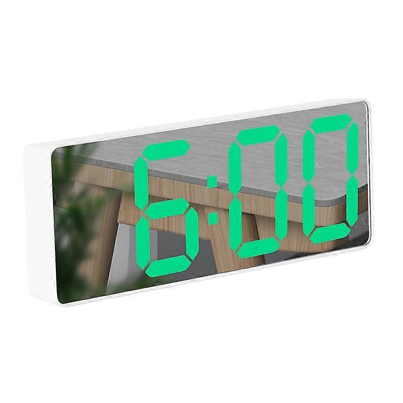 Mirror Bedside Alarm Clock, Colour: Rectangular White Shell (Mirror Green Light)