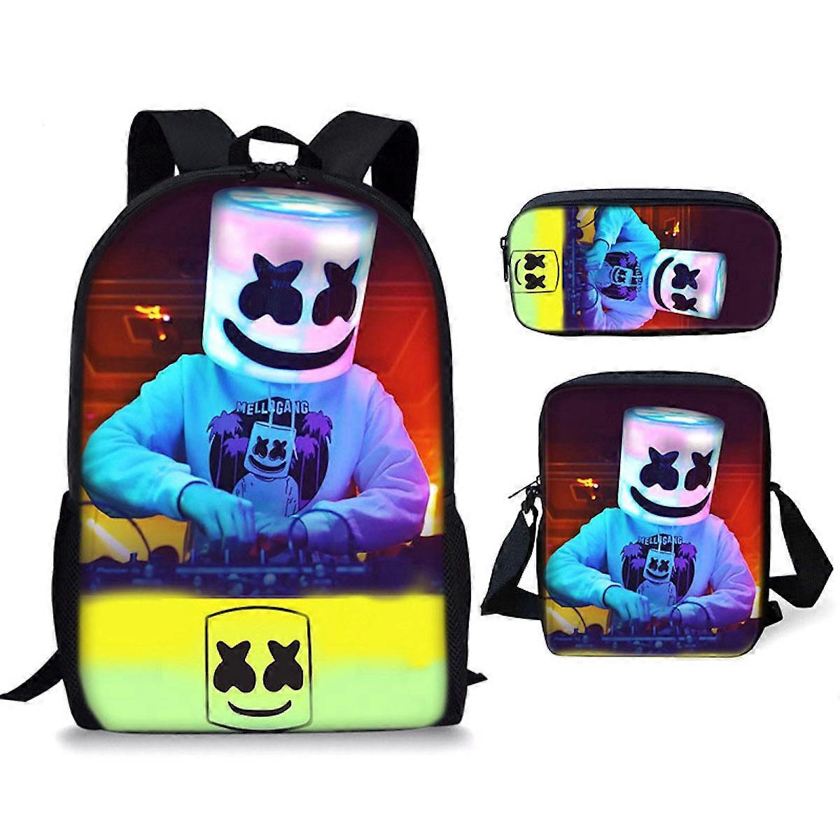 3Pcs/Set Marshmell Printed Backpack Set with Shoulder Bag Pencil Case School Bag Travel Daypack Lightweight Bookbags