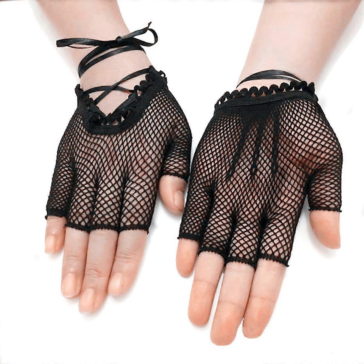 Women Fishnet Gloves Fingerless Halloween Gloves Cosplay Dressing Up Props