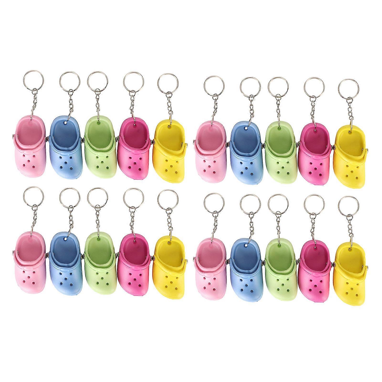 20pcs Shoe Keychains Flexible Reusable Silicone Process Beach Hole Shoes Key Chains for DIY Backpack
