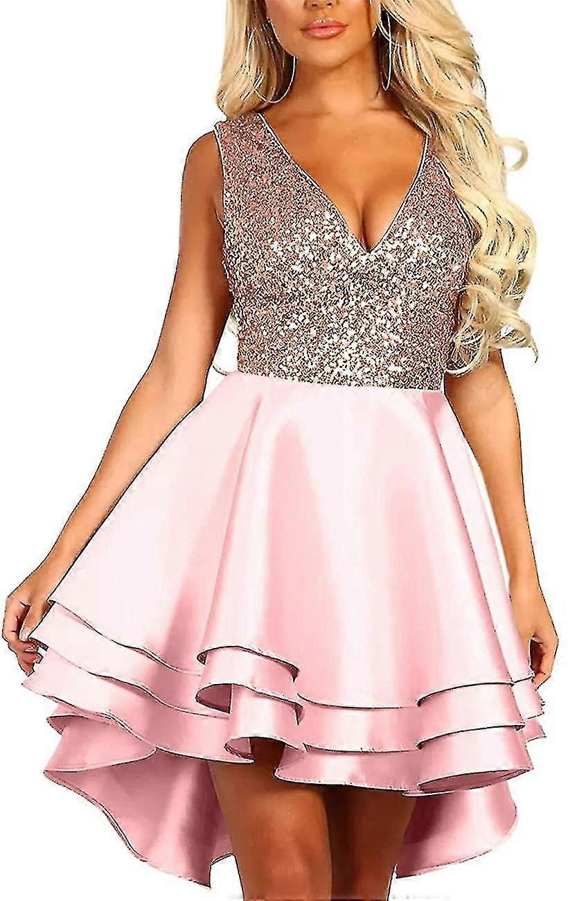 Payet Glitter V Boyun Patenci Mini Club Kokteyl Partisi Salıncak Elbise