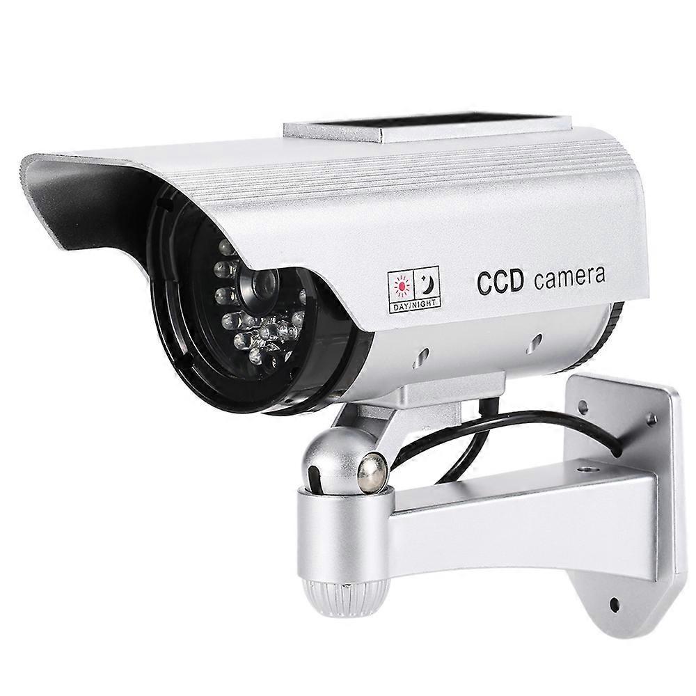 Simulation Bullet Camera Solar Powered Fake Dummy Rainproof Security System with LED light for Indoor Outdoor Use