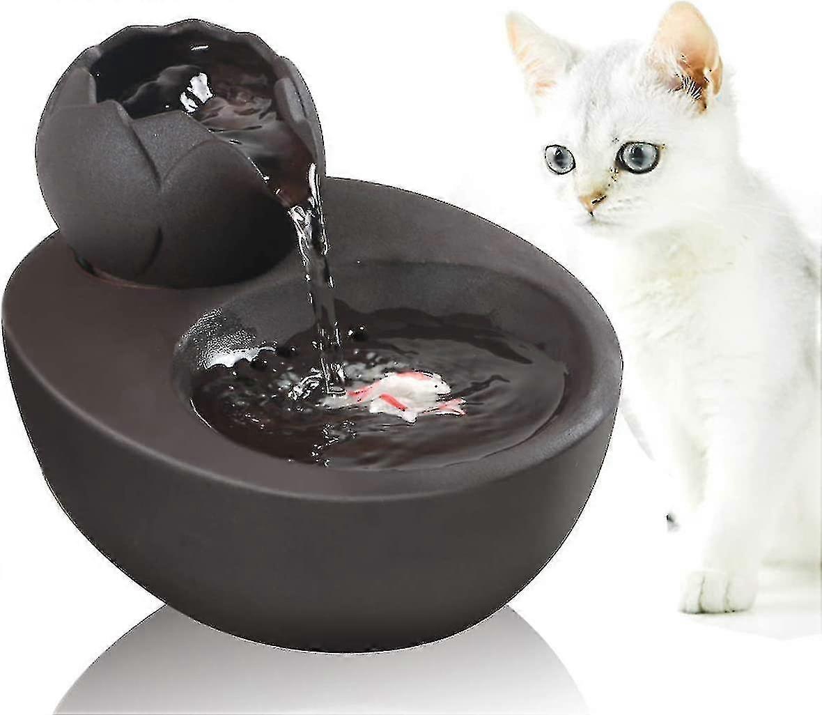 Fontanna wodna Lotus Cat, automatyczna ceramiczna fontanna do picia dla zwierząt domowych, 50,8 uncji. Pojemność wody Usb Universal