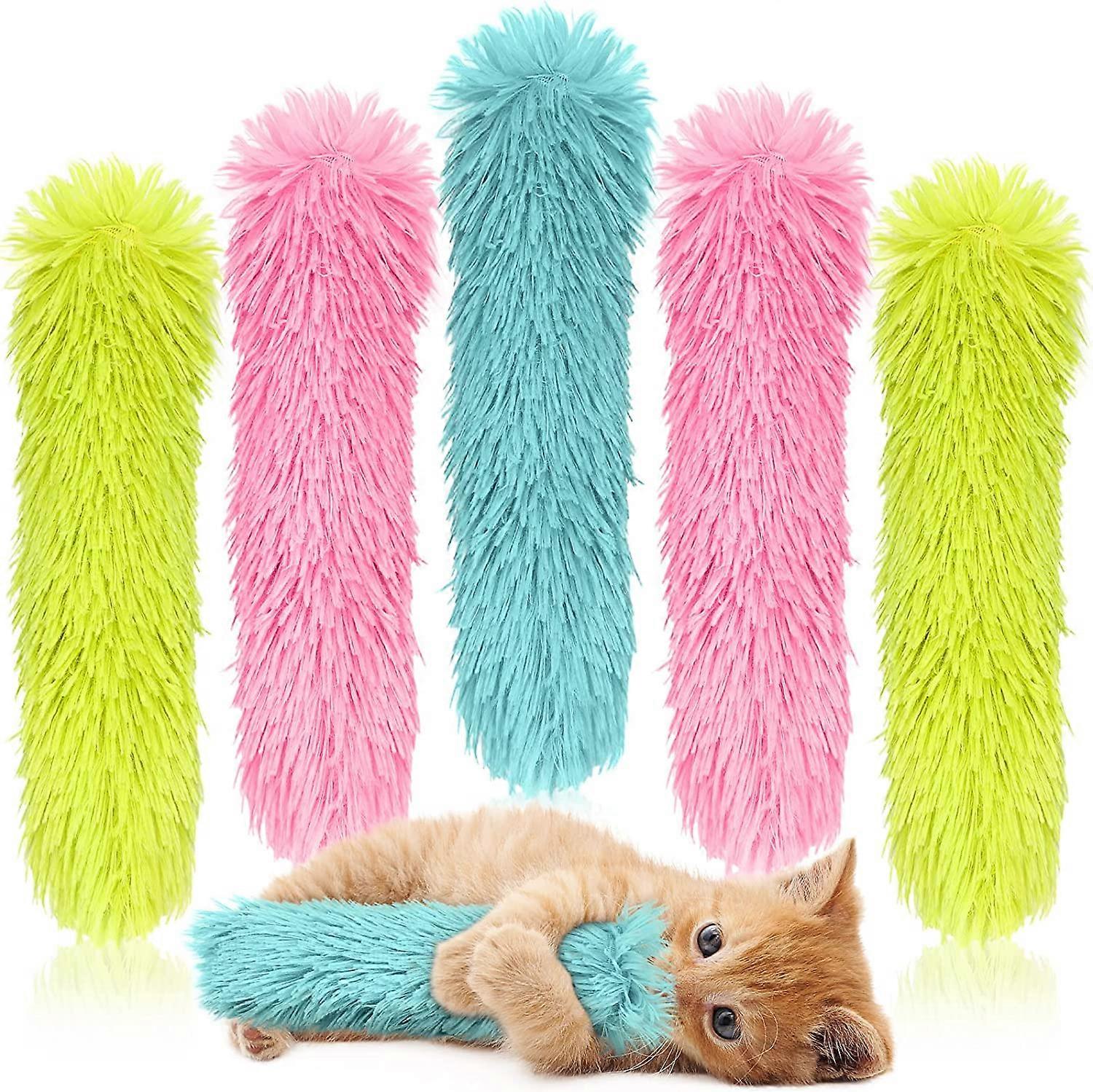 6 Pcs Catnip Toys Interactive Cat Kicker Toy Plush Fabric Kick Sticks Chasing Chewing Exercising (Grass Green, Blue, Pink, 10.6 Inch)