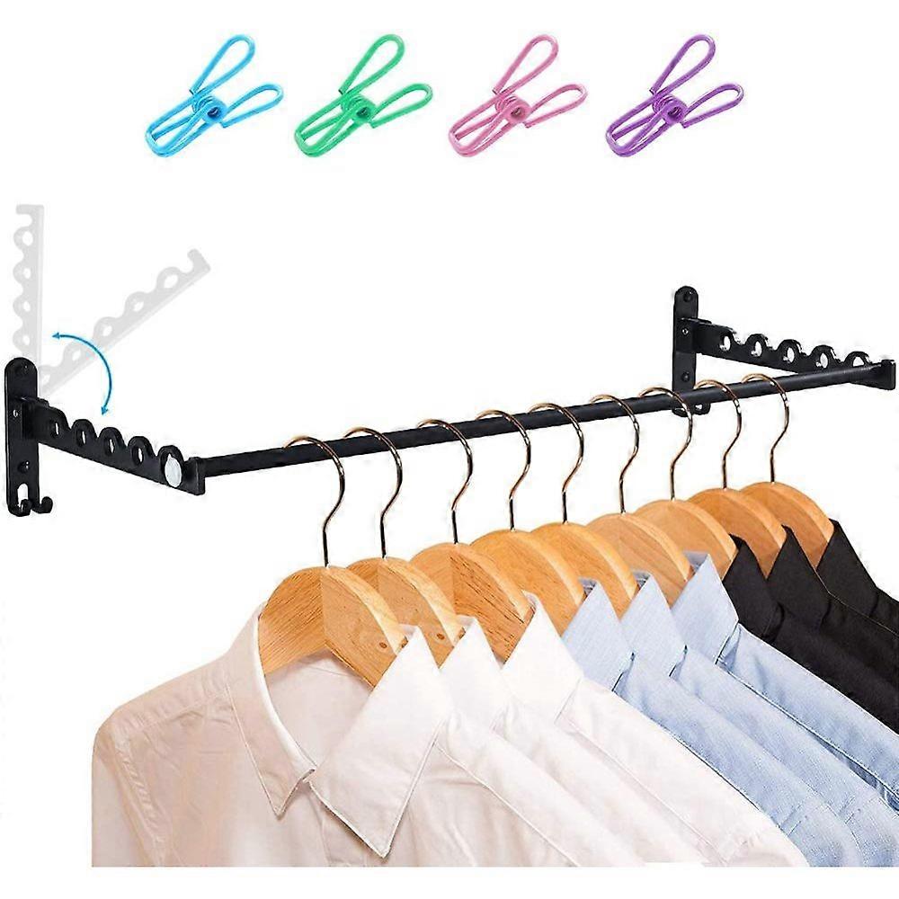 Foldable Wall Clothes Rack Hole-Free Folding Invisible Clothes Drying Pole Wall-Mounted Single Pole