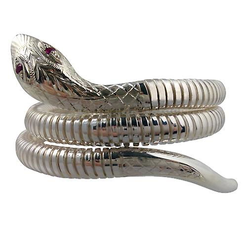 Silver double coil Snake Bracelet set with Ruby eyes